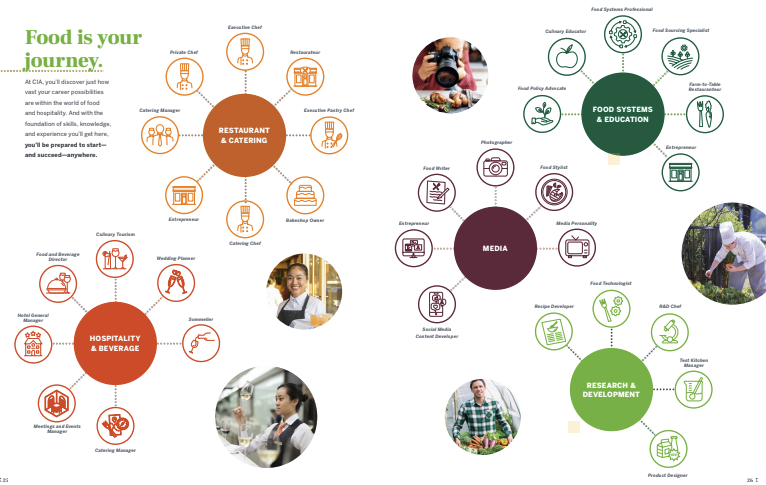 an illustrated chart with multiple circles with spokes that show different career paths you can take with a degree from CIA
