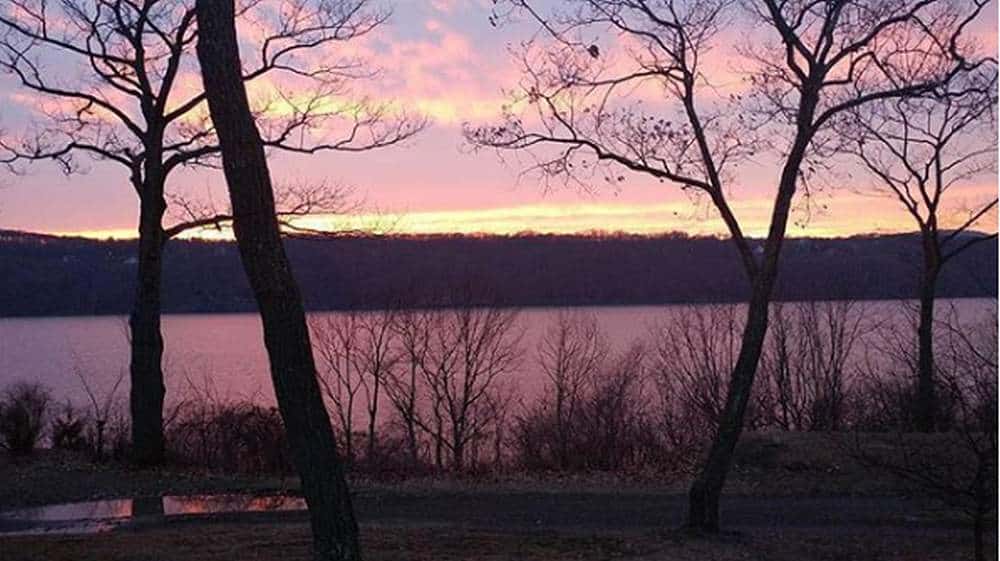 Sunset over the Hudson River at The Culinary Institute of America campus in Hyde Park, NY.