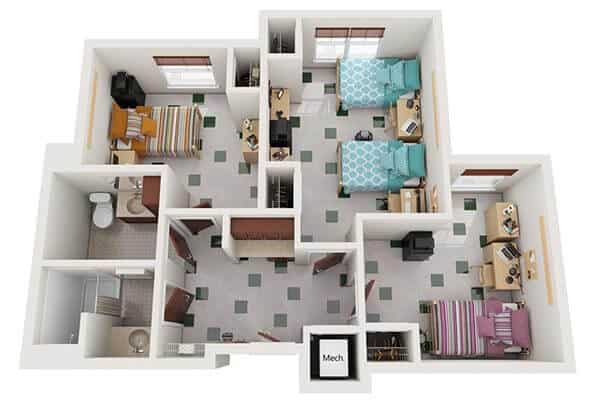 Floor plan for CIA New York campus 3 bedroom suite.