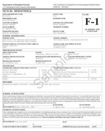 Screenshot of the Visa Process - F1 form