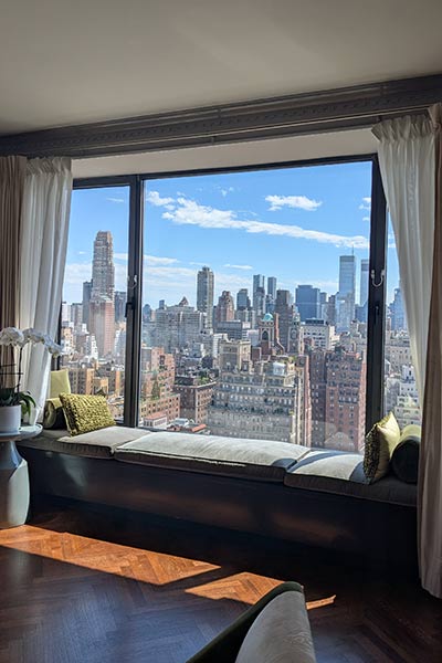 Image of the view of New York City from a hotel room in the Carlyle Hotel.