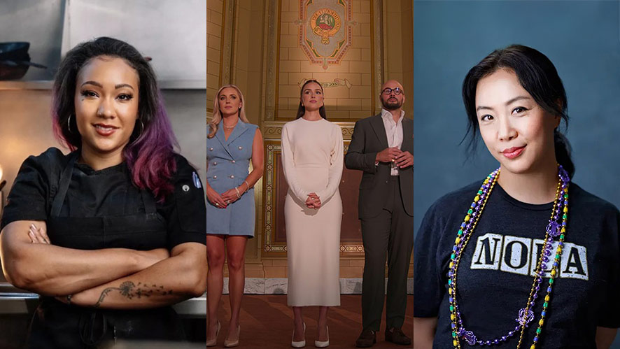 Image of Mary Lou Davis, Kelsey Barnard Clark, Olivia Culpo, Carlton McCoy, and Jae Jung. Alumni in the News: August 2025.