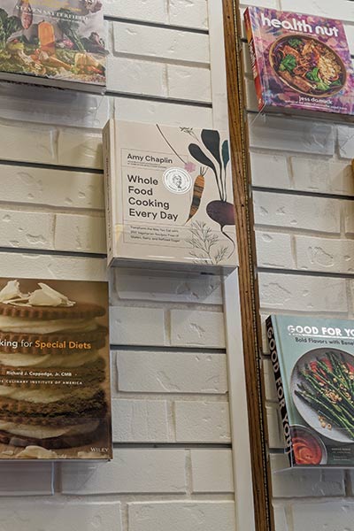 Image of different cookbooks in CIA’s bookstore.