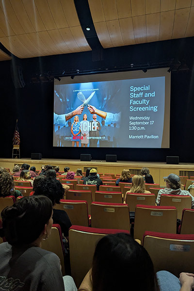 Image of Netflix’s Next Gen Chef being screened in Marriott Pavilion at CIA New York.