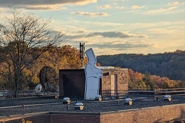 Image of the Paul Bocuse cutout on the Metz Hall rooftop in CIA New York.